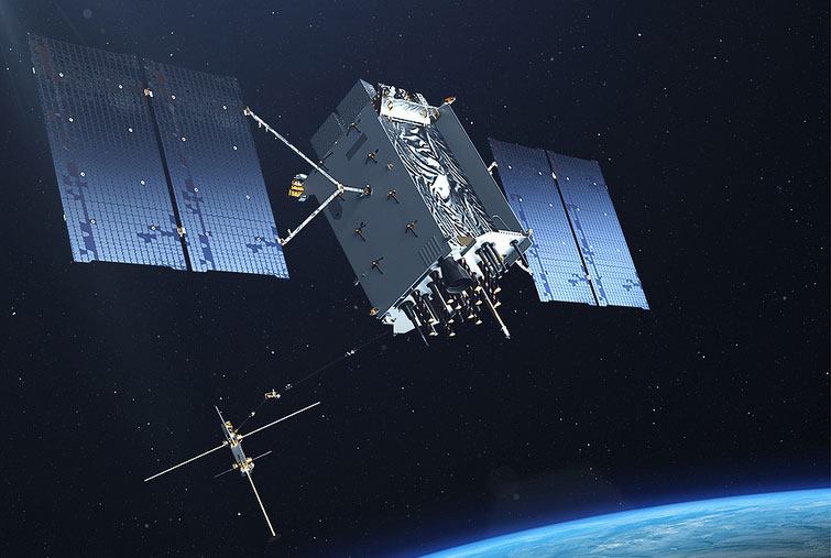 GPS III satellite in orbit above Earth